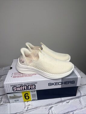 Skechers Slip-On Knit Sneakers in Cream White Pink